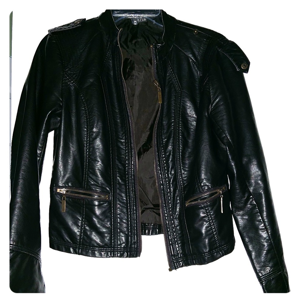 Black pleather motorcycle jacket
